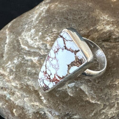 Men's and Women's Wild Horse Turquoise Navajo Ring | Sterling Silver | Sz 8 | Authentic Native American Handmade | 17351