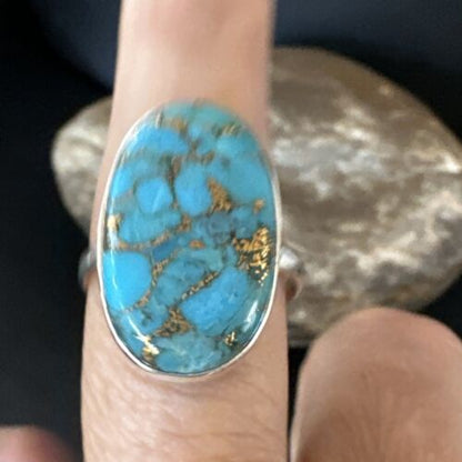 Navajo Blue Mojave Turquoise Ring | Sterling Silver | Sz 10 | Authentic Native American Handmade | 16053
