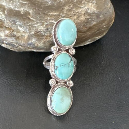Navajo Blue Dry Creek Turquoise Multi-Stone Ring | Authentic Native American Sterling Silver | Sz 10 | 16731