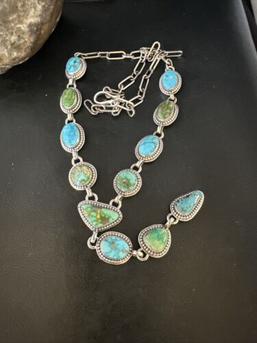 Navajo Lariat Necklace | Rare Blue Green Sonoran Gold Turquoise | 15459