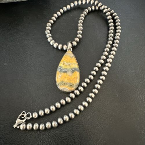 Navajo BumbleBee Jasper Pendant Necklace | Sterling Silver Pearls | Authentic Native American Handmade | 16843