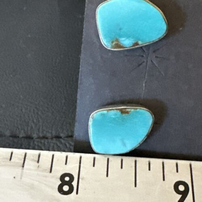 Navajo Blue Kingman Turquoise Post Stud Earrings | Sterling Silver | Authentic Native American Handmade | 17468