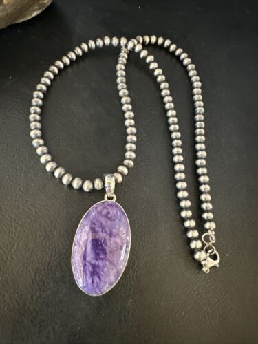 Navajo Pearls Purple Sugilite Pendant Necklace | Sterling Silver Beads | Authentic Native American Handmade | 15514 - Masha USA