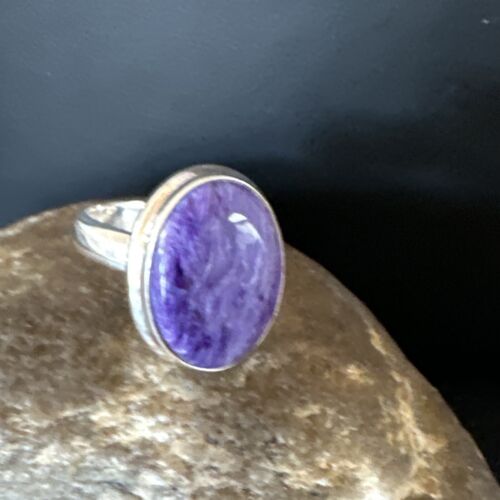 Women's Purple Charoite Navajo Oval Ring | Sterling Silver | Sz 9 | Authentic Native American Handmade | 16050