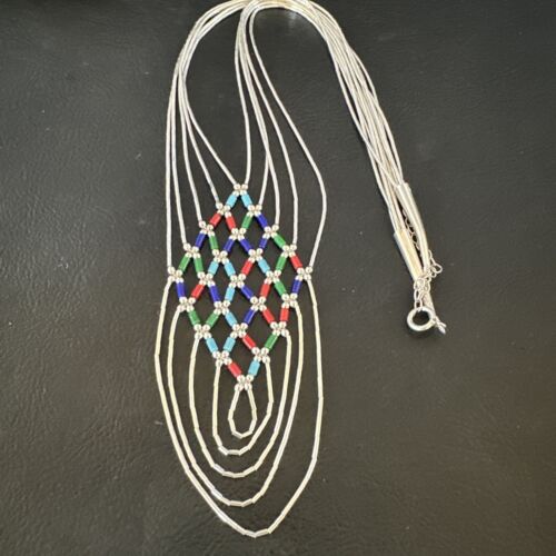 Crisscross Multicolor Heishi Liquid Sterling Silver Necklace | 5 Strand | 22" | 15885