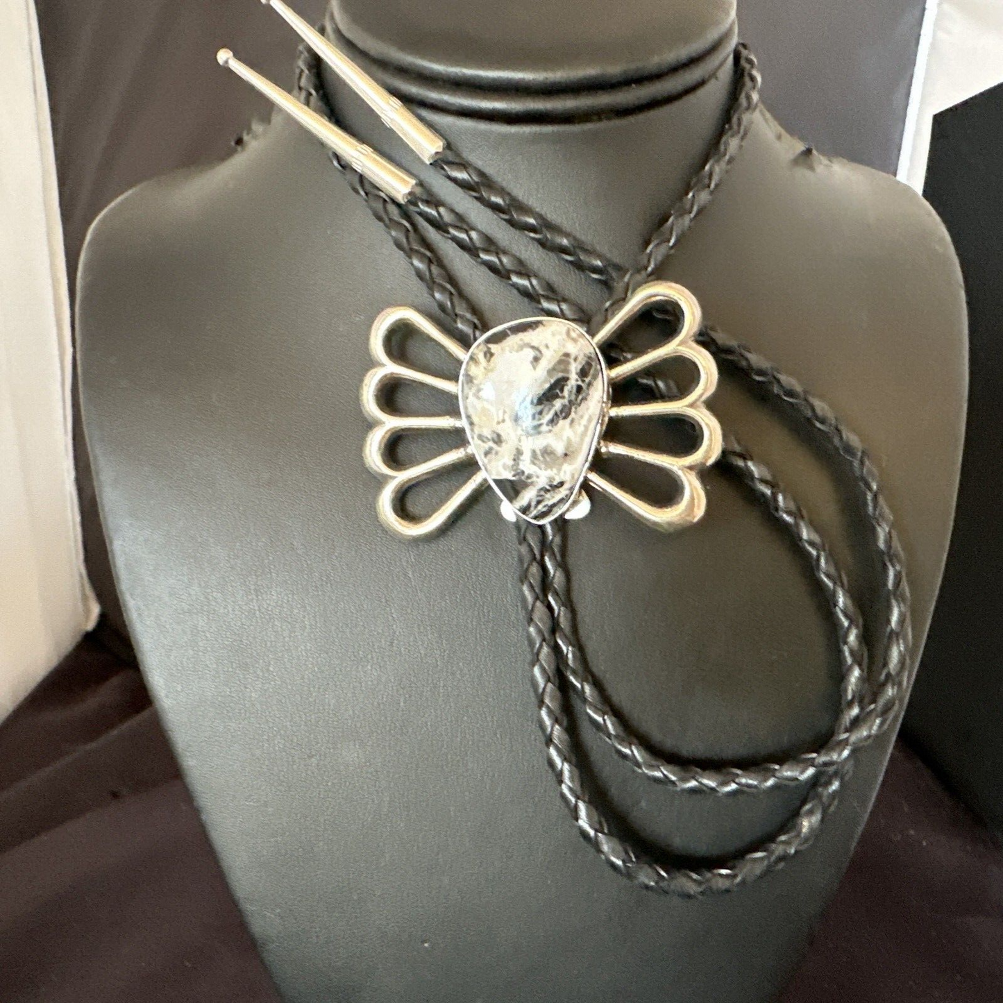 Men's Bolo Tie | White Buffalo Turquoise | Sterling Silver | Navajo | Authentic Native American Handmade | 16798