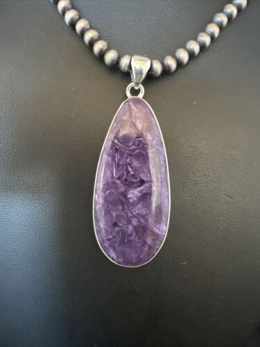 Navajo Pearls Purple Sugilite Pendant Necklace | Sterling Silver Beads | Authentic Native American Handmade | 15510