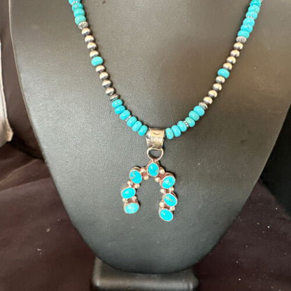 Men's Blue Turquoise Naja Pendant Necklace | Navajo Pearls | Sterling Silver | 16038