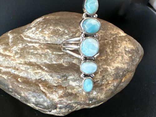 Navajo Blue Larimar Cluster Ring | Authentic Native American Sterling Silver | Multi-Stone | Sz 6.5 | 16161