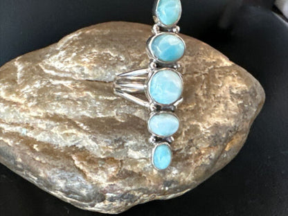 Navajo Blue Larimar Cluster Ring | Authentic Native American Sterling Silver | Multi-Stone | Sz 6.5 | 16161