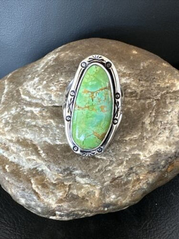 Womens Green Sonoran Turquoise Navajo Sterling Silver Ring Size 9.5 16395