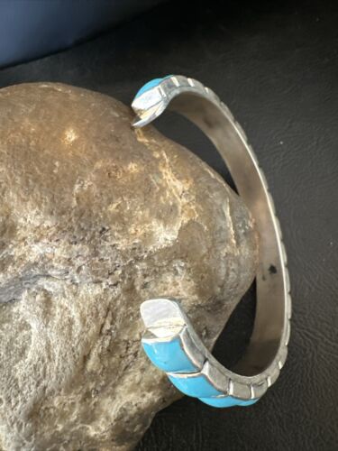 Navajo Sleeping Beauty Kingman Turquoise Cuff Bracelet | Sterling Silver | Authentic Native American Handmade | 16898