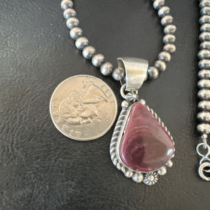 Navajo Purple Spiny Oyster Pendant with Pearls | Sterling Silver Necklace | Authentic Native American Handmade | 16058 - Masha USA