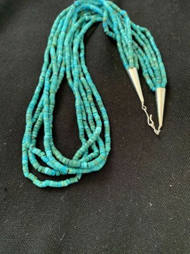 Native American Navajo Turquoise Heishi Necklace | Sterling Silver 5 Strand 2mm | 20" | 205