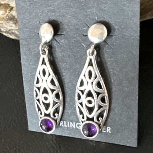 Navajo Purple Amethyst Earrings | Sterling Silver | 1" | Authentic Native American Handmade | 15354