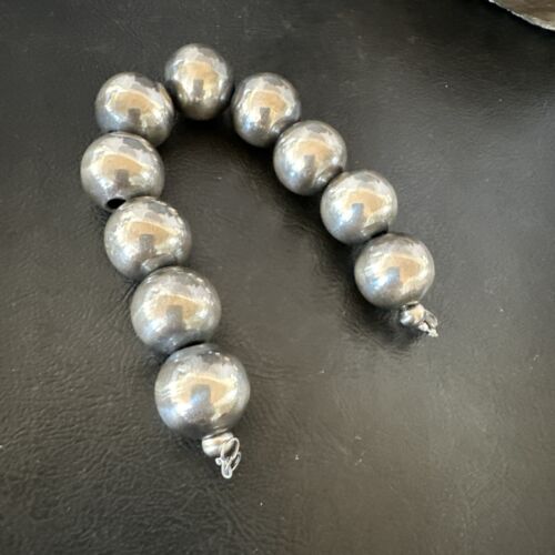 Navajo Pearl Round Beads Bracelet | 18mm | 7.5" | Sterling Silver | Authentic Native American Handmade | 17160 - Masha USA