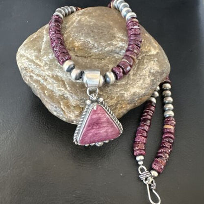 Navajo Purple Spiny Oyster Pendant Necklace | Sterling Silver | Native American Handmade | 16057