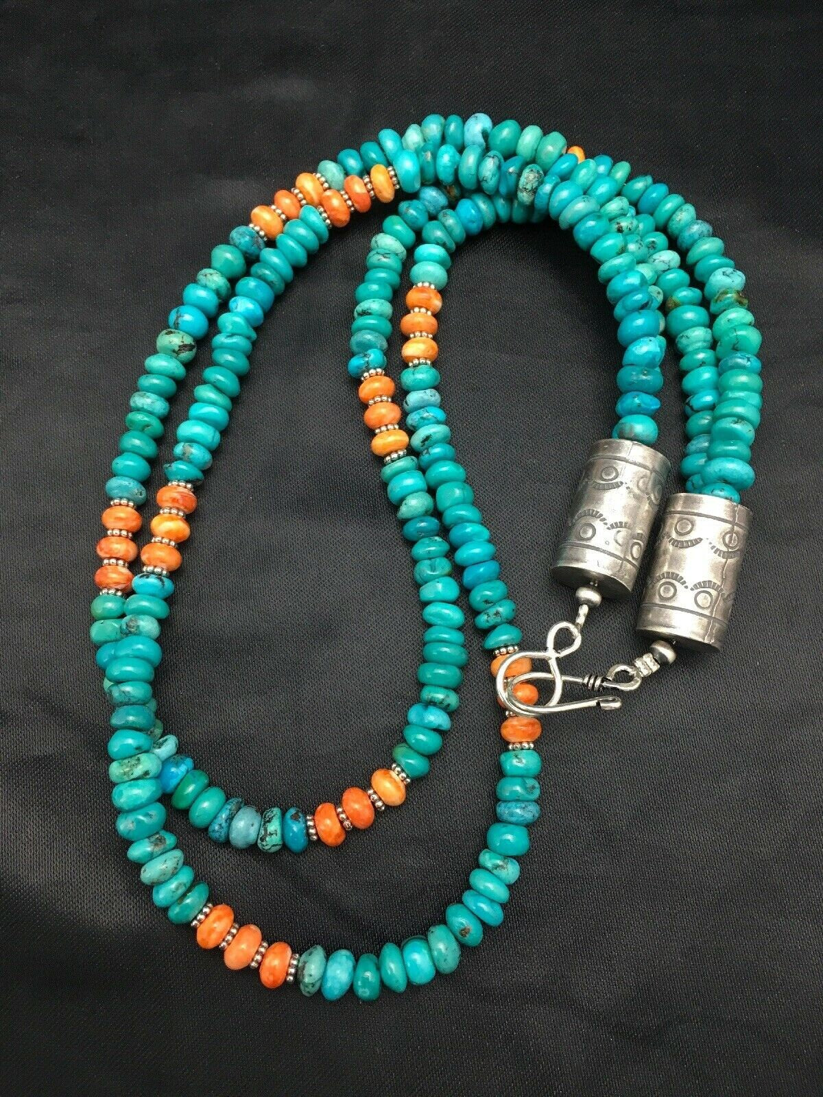 Native American Sterling Silver Blue Turquoise Spiny Pendant Necklace | 3091