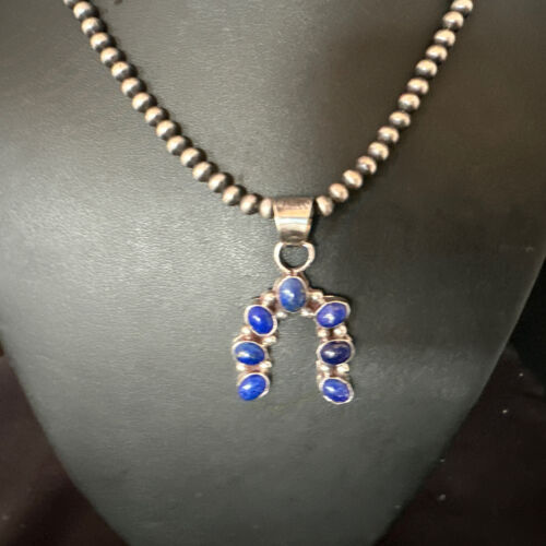 Navajo Horseshoe Naja Blue Lapis Pendant Necklace | Sterling Silver | Authentic Native American Handmade | 15753
