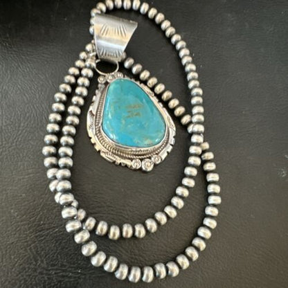 Navajo Pearls Kingman Turquoise Necklace | Sterling Silver | Authentic Native American Handmade | 17131