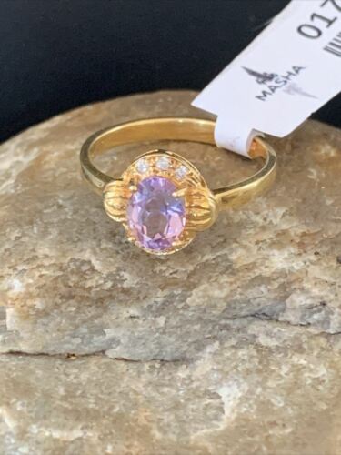 American Women's Gold Plated Purple Amethyst Ring | Sterling Silver | Sz 9 | 01787