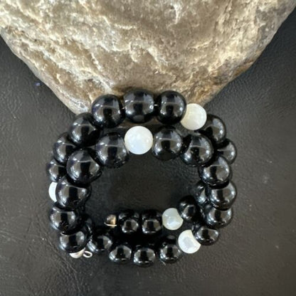 Memory Wire Stainless Steel Bracelet | Black Onyx & Mother of Pearl Beads | 17619