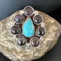 Navajo Blue Kingman Turquoise and Sugilite Cluster Ring | Authentic Native American Sterling Silver | Multi-Stone | Sz 9.5 | 16771