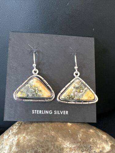 Navajo Bumblebee Jasper Earrings | Sterling Silver | Authentic Native American Handmade | 15836