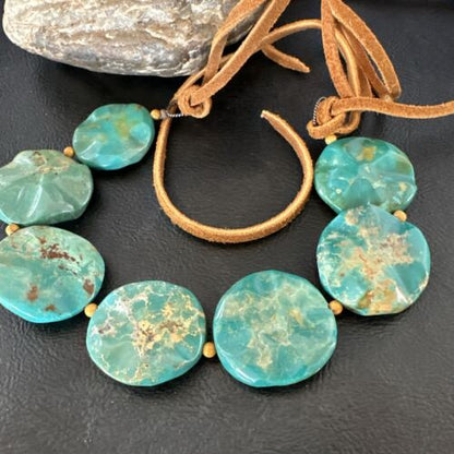 Navajo Green Turquoise Sterling Silver Necklace Leather Cords Bracelet 17548