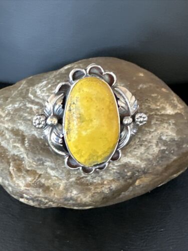 Navajo Yellow Bumble Bee Jasper Ring | Sterling Silver | Sz 9 | Authentic Native American Handmade | 14942