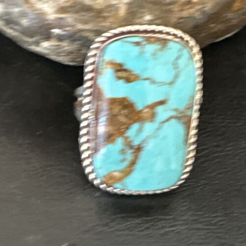 Men's Blue Turquoise #8 Navajo Ring | Sterling Silver | Sz 10.5 | Authentic Native American Handmade | 16636