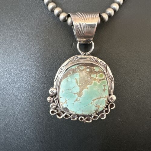 Women's Royston Turquoise Pendant Necklace | Navajo Pearls | Sterling Silver | Authentic Native American Handmade | 17065