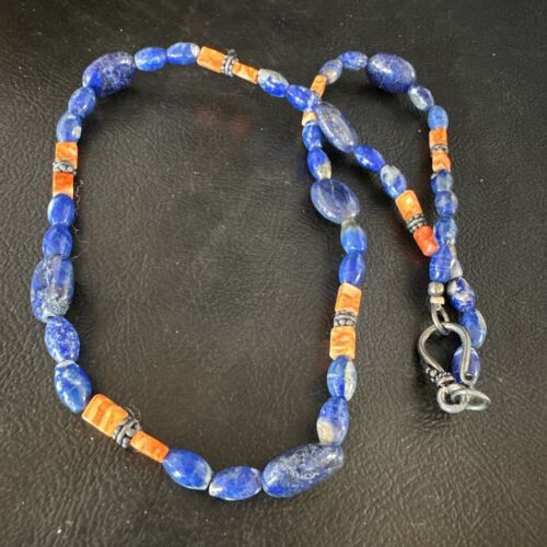 Men's Lapis Lazuli Spiny Oyster Necklace | Navajo Sterling Silver | 18" | Authentic Native American Handmade | 15265