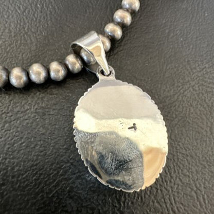 Navajo Blue Turquoise #8 Pendant | Sterling Silver Necklace with Pearls | Authentic Native American Handmade | 16353 - Masha USA