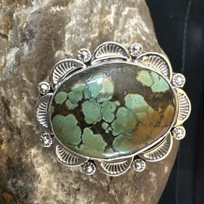 Navajo Green Spiderweb Turquoise Ring | Sterling Silver | Sz 10.5 | Authentic Native American Handmade | 15503