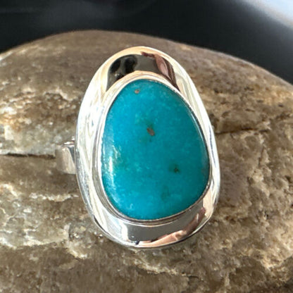 Navajo Blue Kingman Turquoise Ring | Sterling Silver | Sz 9 | Authentic Native American Handmade | 16586