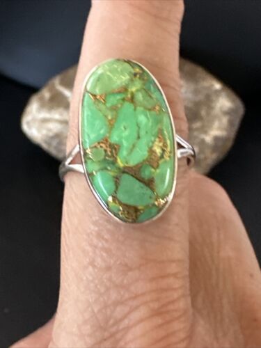 Navajo Green Mojave Turquoise Ring | Sterling Silver | Sz 10 | Authentic Native American Handmade | 15601