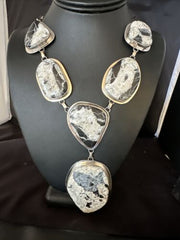 Navajo XL White Buffalo Turquoise Lariat Necklace  | Authentic Native American Sterling Silver | 14992