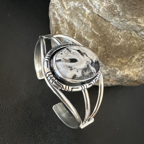 Women's White Buffalo Turquoise Cuff Bracelet | Navajo Sterling Silver | Authentic Native American Handmade | 16249