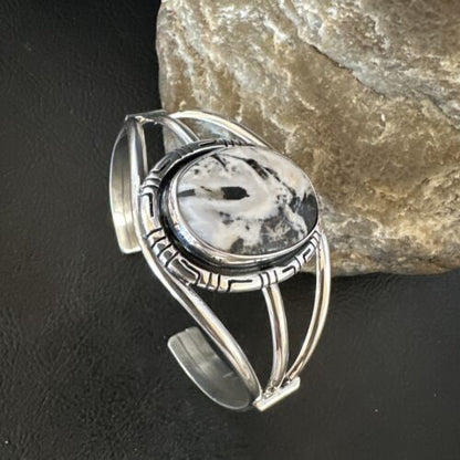 Women's White Buffalo Turquoise Cuff Bracelet | Navajo Sterling Silver | Authentic Native American Handmade | 16249