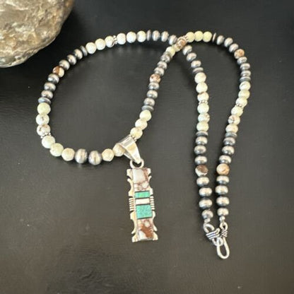 Women's Navajo Sterling Silver Wild Horse Opal Pendant Necklace | Multi-Stone | 15812 - Masha USA