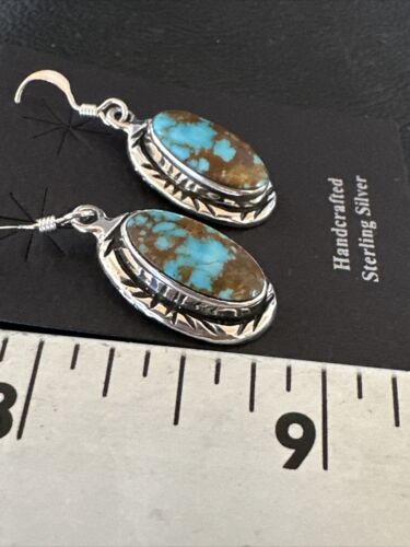 Navajo Blue Red Skin Turquoise Dangle Earrings | Sterling Silver | Authentic Native American Handmade | 16508