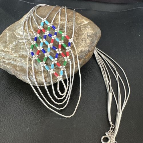 Crisscross Multicolor Heishi Liquid Sterling Silver Necklace | 5 Strand | 22" | 15885