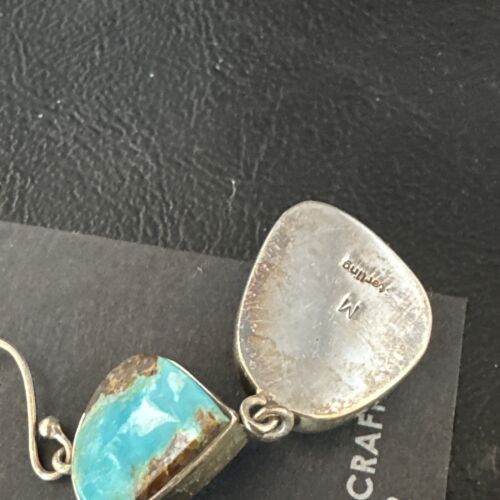 Navajo Blue Kingman Turquoise Dangle Earrings | Sterling Silver | Authentic Native American Handmade | 15113