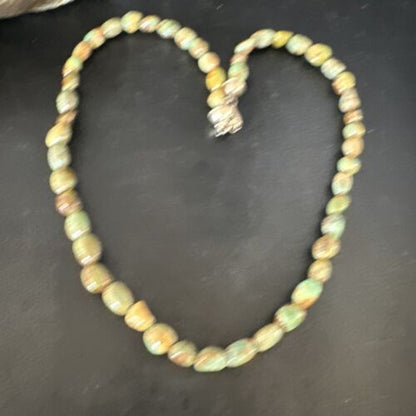 Navajo Green Royston Turquoise Bead Necklace | Sterling Silver Pearls | 18" | Authentic Native American | 15320 - Masha USA