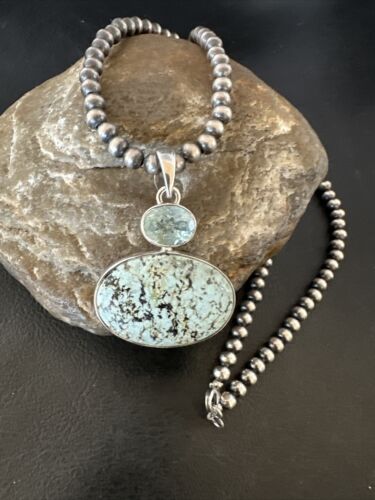Women's Dry Creek Turquoise Topaz Pendant Necklace | Navajo Sterling Silver | Authentic Native American Handmade | 16439