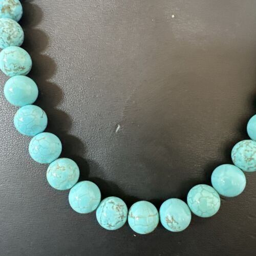 Navajo Blue Robin's Egg Turquoise Necklace | Sterling Silver | 18" | 10mm | Authentic Native American Handmade | 17348