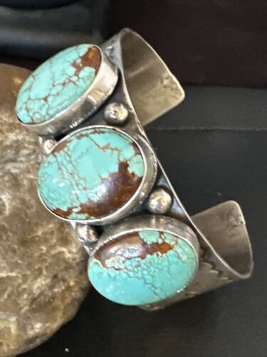 Native American Men's Navajo Blue #8 Turquoise Cuff Bracelet | Sterling Silver | 14993