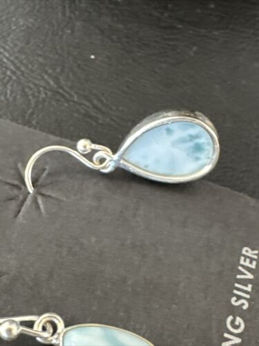 Navajo Blue Larimar Dangle Earrings | Sterling Silver | Authentic Native American Handmade | 17294