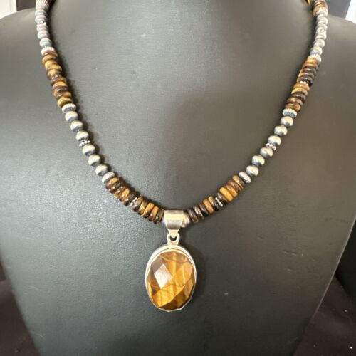 Southwestern Coffee Brown Tiger's Eye Pendant Necklace | Sterling Silver | 21" | 16369